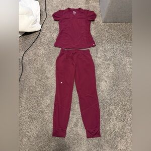 Barco Uniforms Maroon Scrub Top and Jogger Pants Set